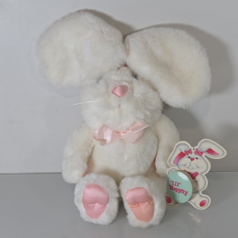 Commonwealth Lil Hoppity Pink Bows White Bunny Stuffed Toy Plush Easter Vintage